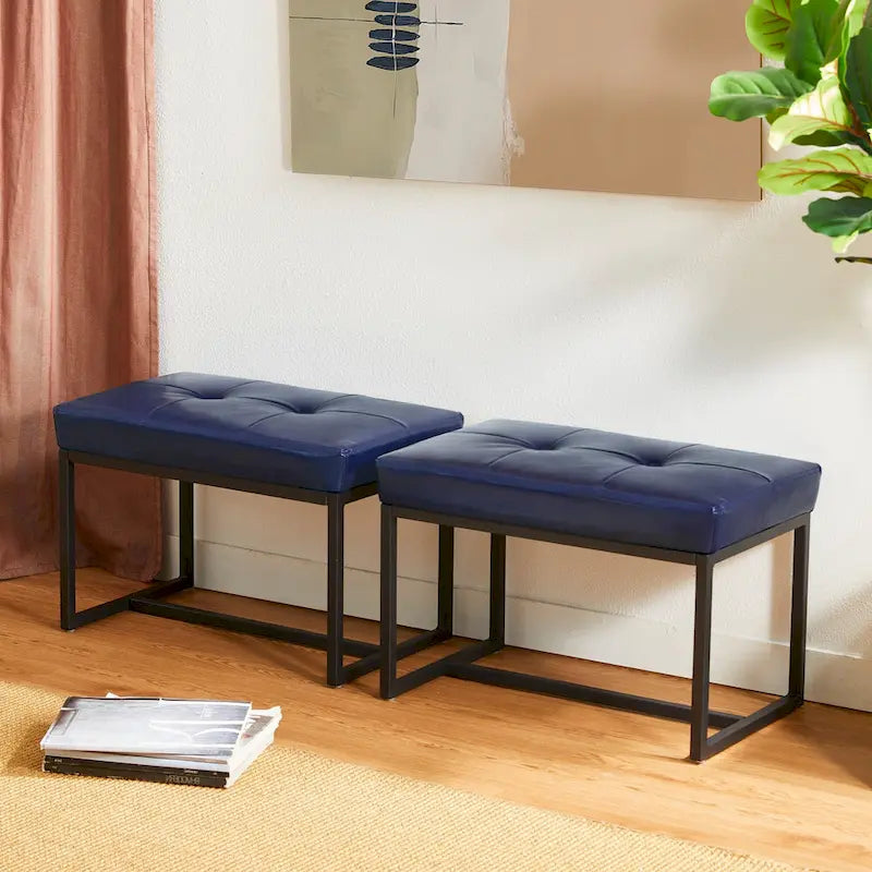 Glitzhome Ensemble de 2 poufs / repose-pieds ottoman modernes en cuir PU capitonné 24W