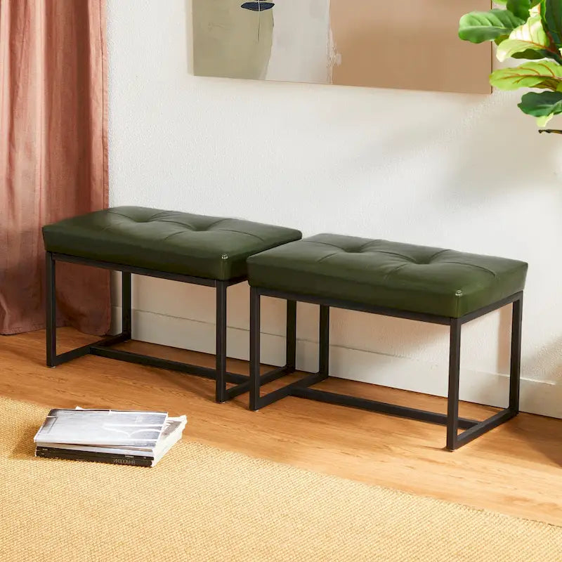 Glitzhome Ensemble de 2 poufs / repose-pieds ottoman modernes en cuir PU capitonné 24W