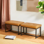 Glitzhome Ensemble de 2 poufs / repose-pieds ottoman modernes en cuir PU capitonné 24W