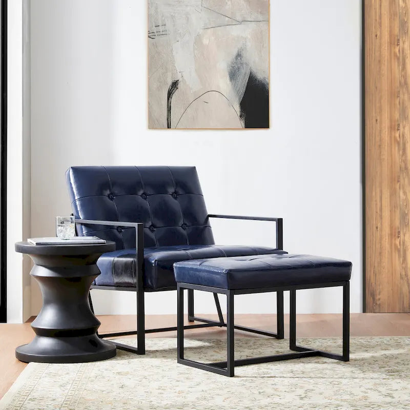 Glitzhome Ensemble de 2 poufs / repose-pieds ottoman modernes en cuir PU capitonné 24W