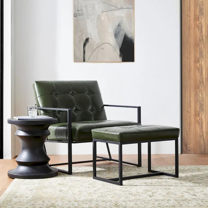Glitzhome Ensemble de 2 poufs / repose-pieds ottoman modernes en cuir PU capitonné 24W