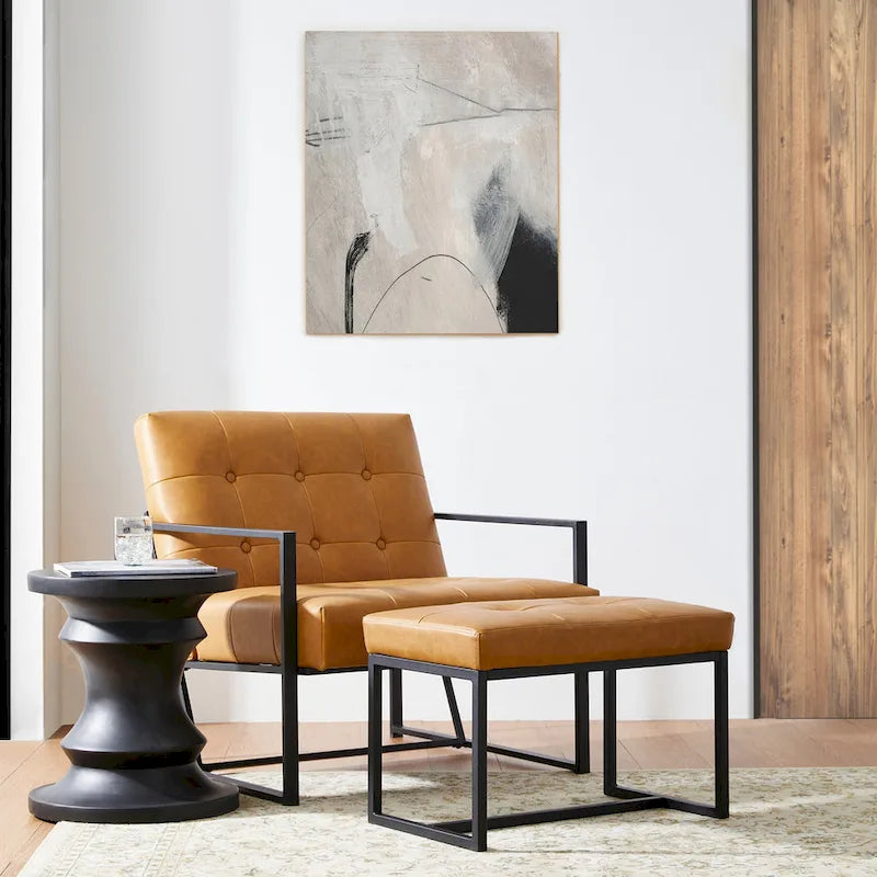 Glitzhome Ensemble de 2 poufs / repose-pieds ottoman modernes en cuir PU capitonné 24W