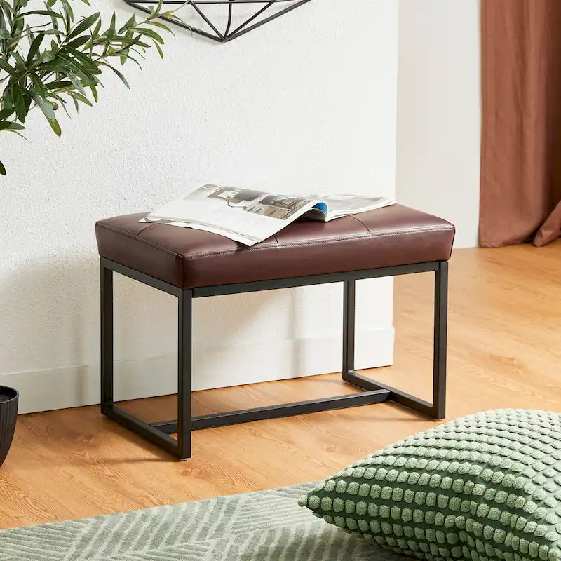 Glitzhome Ensemble de 2 poufs / repose-pieds ottoman modernes en cuir PU capitonné 24W