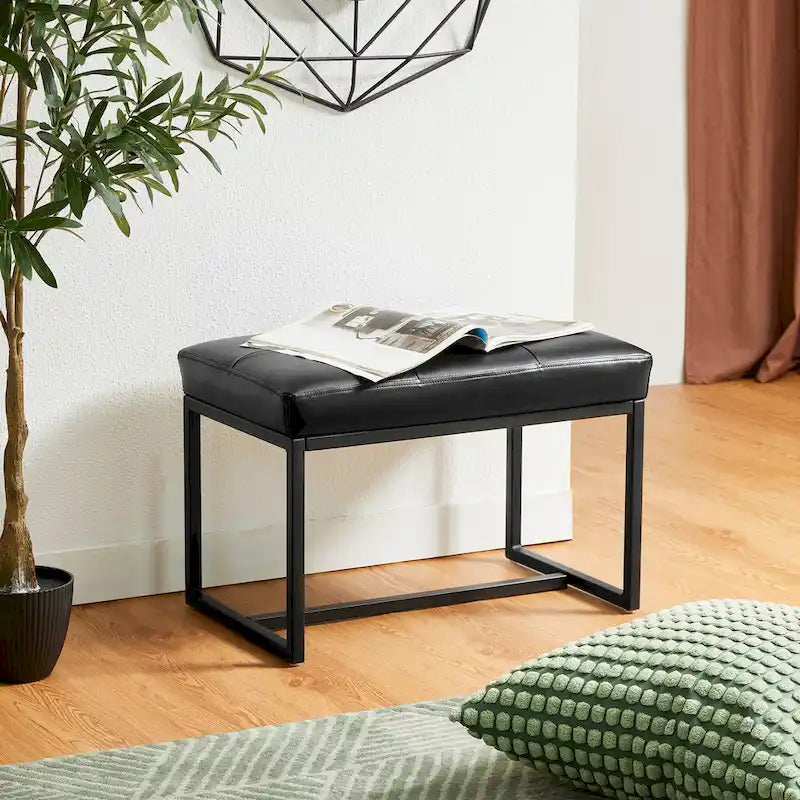 Glitzhome Ensemble de 2 poufs / repose-pieds ottoman modernes en cuir PU capitonné 24W