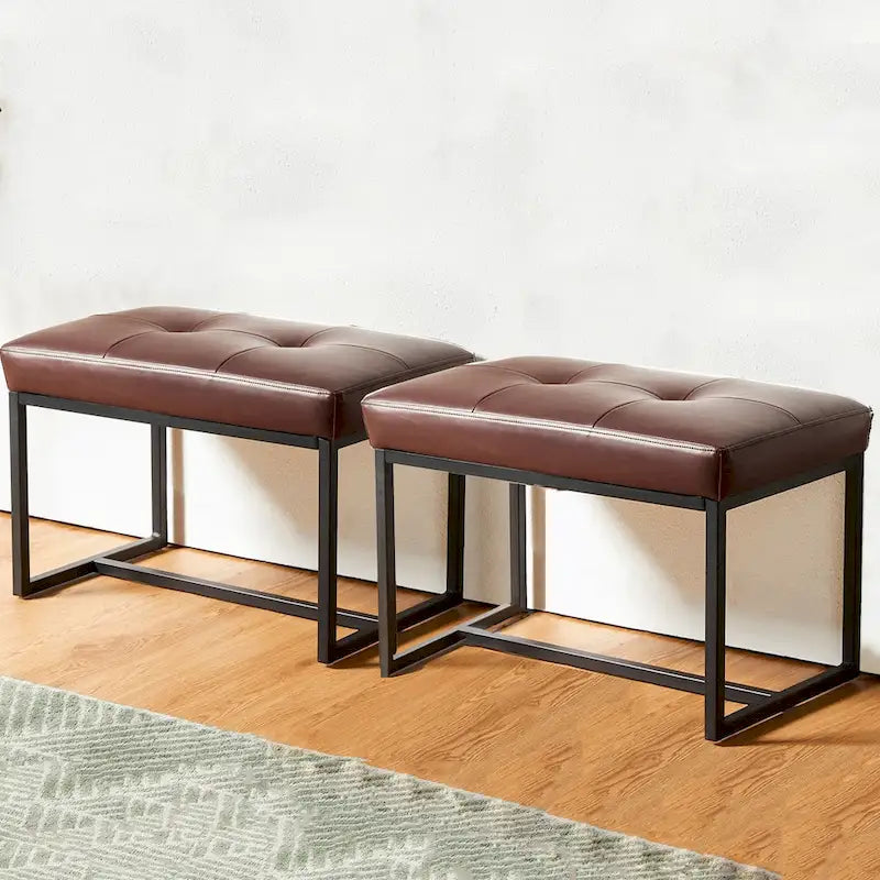 Glitzhome Ensemble de 2 poufs / repose-pieds ottoman modernes en cuir PU capitonné 24W