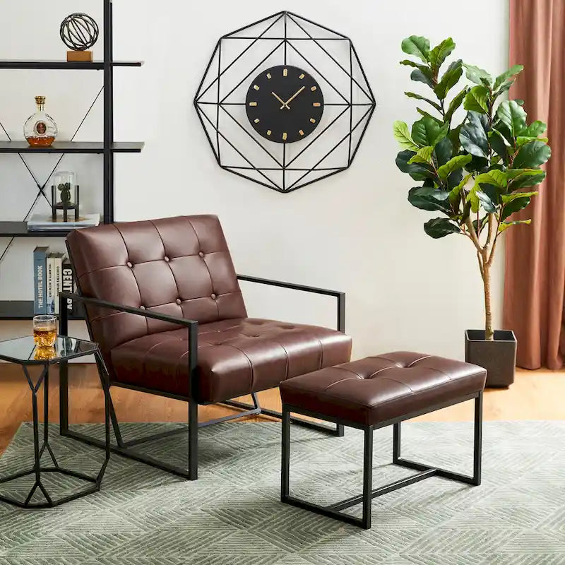 Glitzhome Ensemble de 2 poufs / repose-pieds ottoman modernes en cuir PU capitonné 24W