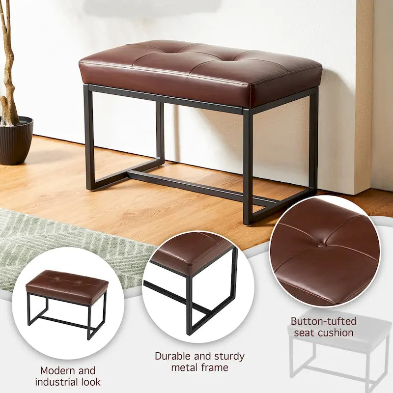 Glitzhome Ensemble de 2 poufs / repose-pieds ottoman modernes en cuir PU capitonné 24W