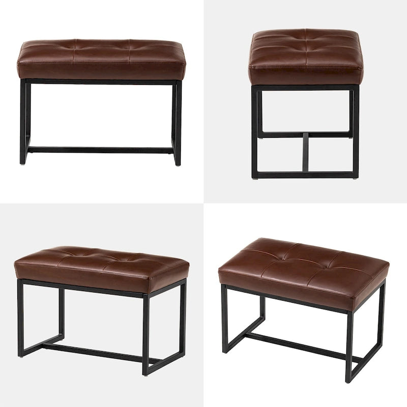 Glitzhome Ensemble de 2 poufs / repose-pieds ottoman modernes en cuir PU capitonné 24W