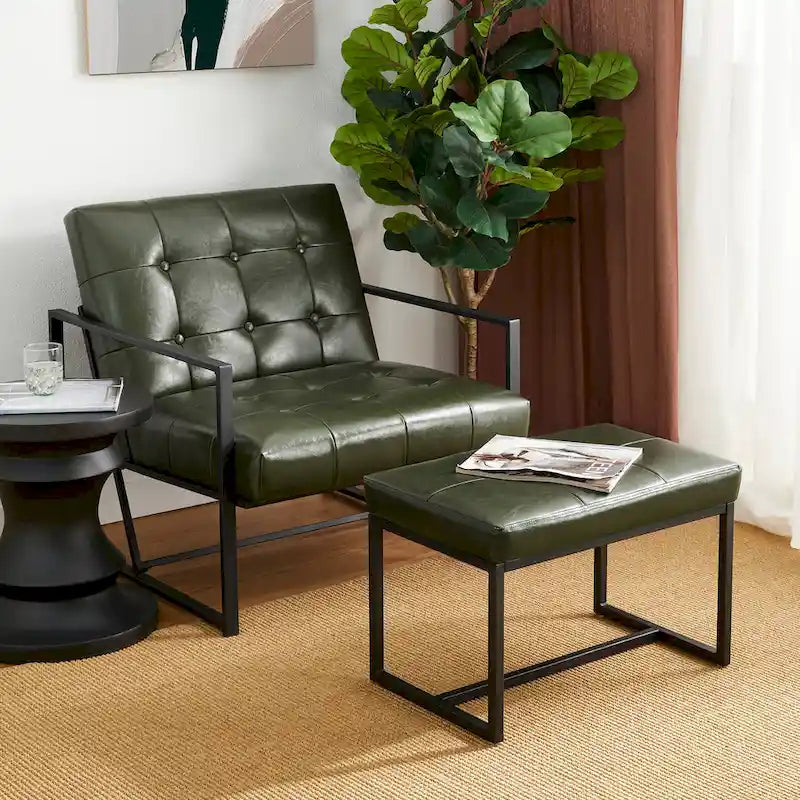 Glitzhome Ensemble de 2 poufs / repose-pieds ottoman modernes en cuir PU capitonné 24W