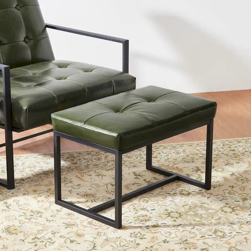 Glitzhome Ensemble de 2 poufs / repose-pieds ottoman modernes en cuir PU capitonné 24W