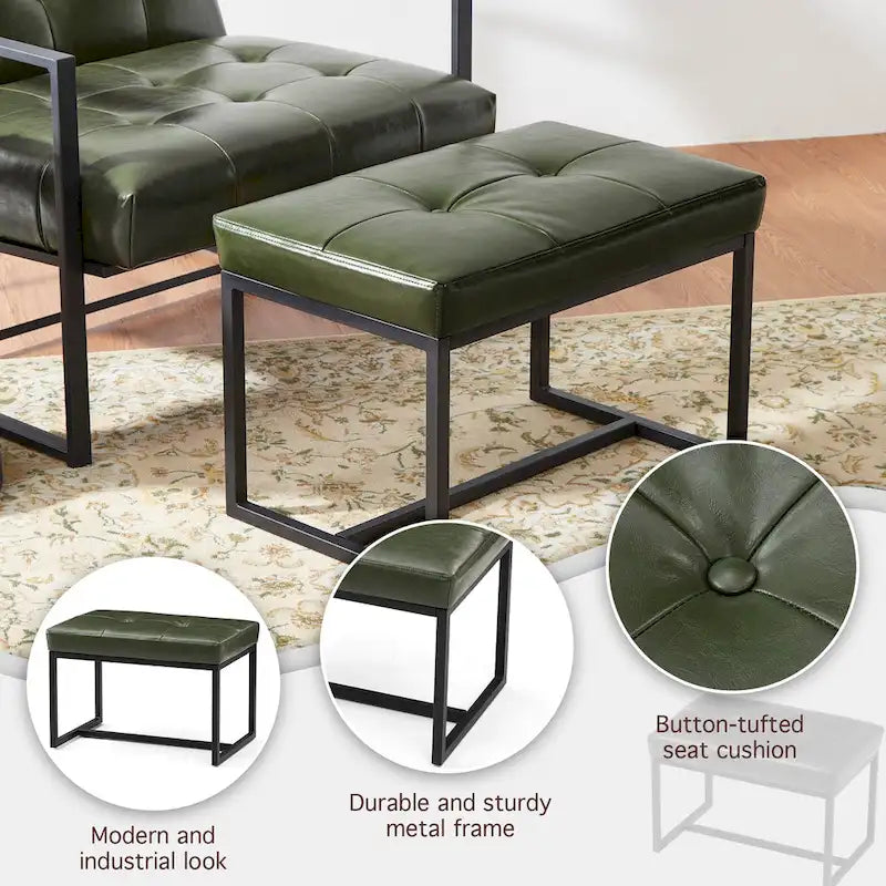 Glitzhome Ensemble de 2 poufs / repose-pieds ottoman modernes en cuir PU capitonné 24W