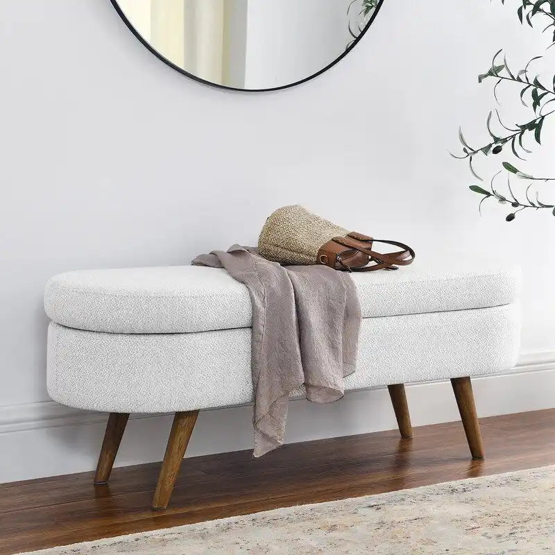 Banc de rangement capitonné moderne avec pieds en bois massif, Repose-pieds d'entrée, Banc de bout de lit, Pouf de coiffeuse