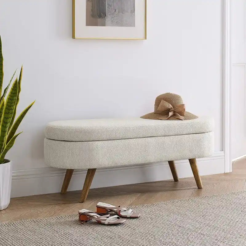 Banc de rangement capitonné moderne avec pieds en bois massif, Repose-pieds d'entrée, Banc de bout de lit, Pouf de coiffeuse