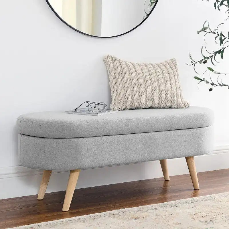 Banc de rangement capitonné moderne avec pieds en bois massif, Repose-pieds d'entrée, Banc de bout de lit, Pouf de coiffeuse