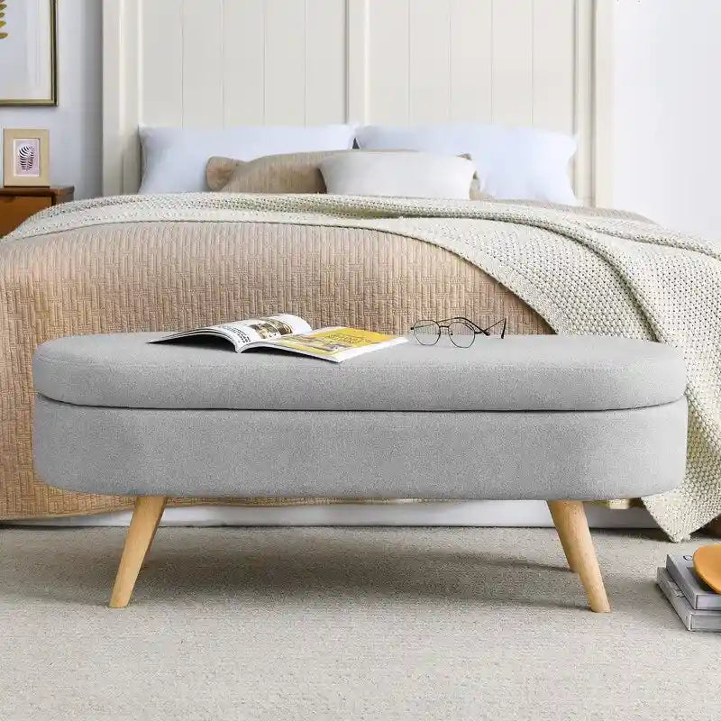 Banc de rangement capitonné moderne avec pieds en bois massif, Repose-pieds d'entrée, Banc de bout de lit, Pouf de coiffeuse