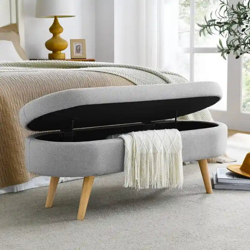 Banc de rangement capitonné moderne avec pieds en bois massif, Repose-pieds d'entrée, Banc de bout de lit, Pouf de coiffeuse