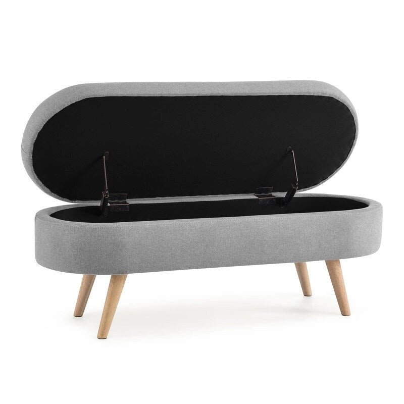 Banc de rangement capitonné moderne avec pieds en bois massif, Repose-pieds d'entrée, Banc de bout de lit, Pouf de coiffeuse