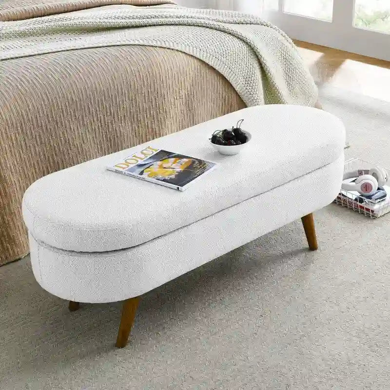 Banc de rangement capitonné moderne avec pieds en bois massif, Repose-pieds d'entrée, Banc de bout de lit, Pouf de coiffeuse