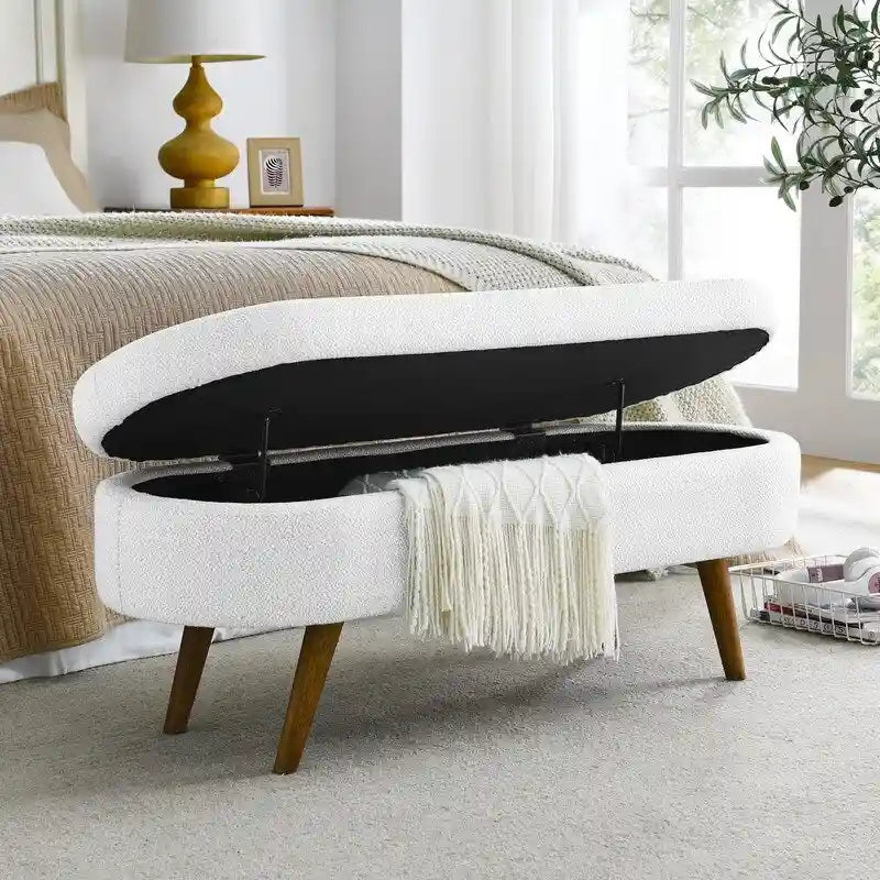 Banc de rangement capitonné moderne avec pieds en bois massif, Repose-pieds d'entrée, Banc de bout de lit, Pouf de coiffeuse