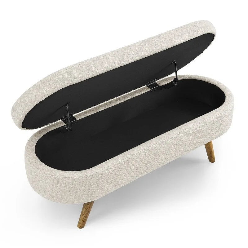 Banc de rangement capitonné moderne avec pieds en bois massif, Repose-pieds d'entrée, Banc de bout de lit, Pouf de coiffeuse