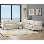 Ensemble Canapé et Causeuse en Cuir Transitionnel Bleu Spa / Gris Argent / Blanc Vanille, 2+3 Places