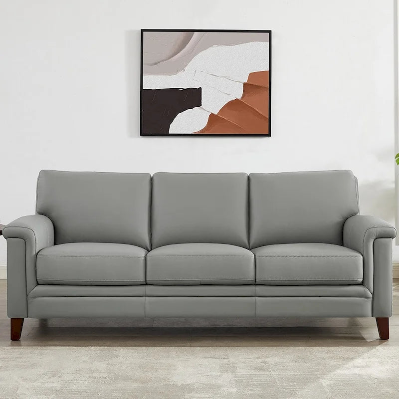 Ensemble Canapé et Causeuse en Cuir Transitionnel Bleu Spa / Gris Argent / Blanc Vanille, 2+3 Places