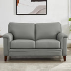 Ensemble Canapé et Causeuse en Cuir Transitionnel Bleu Spa / Gris Argent / Blanc Vanille, 2+3 Places