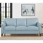 Ensemble Canapé et Causeuse en Cuir Transitionnel Bleu Spa / Gris Argent / Blanc Vanille, 2+3 Places