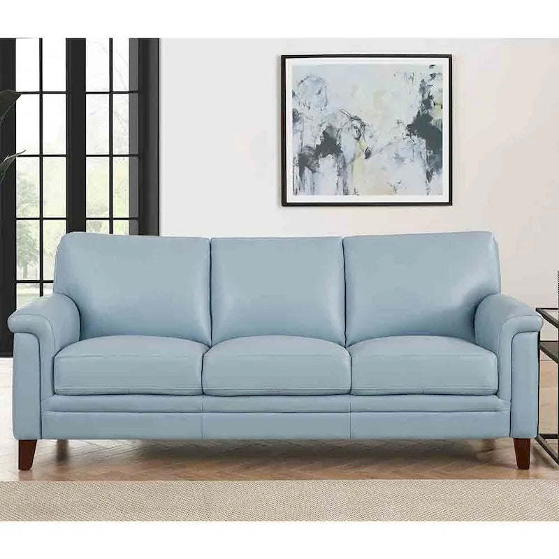Ensemble Canapé et Causeuse en Cuir Transitionnel Bleu Spa / Gris Argent / Blanc Vanille, 2+3 Places