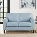 Ensemble Canapé et Causeuse en Cuir Transitionnel Bleu Spa / Gris Argent / Blanc Vanille, 2+3 Places