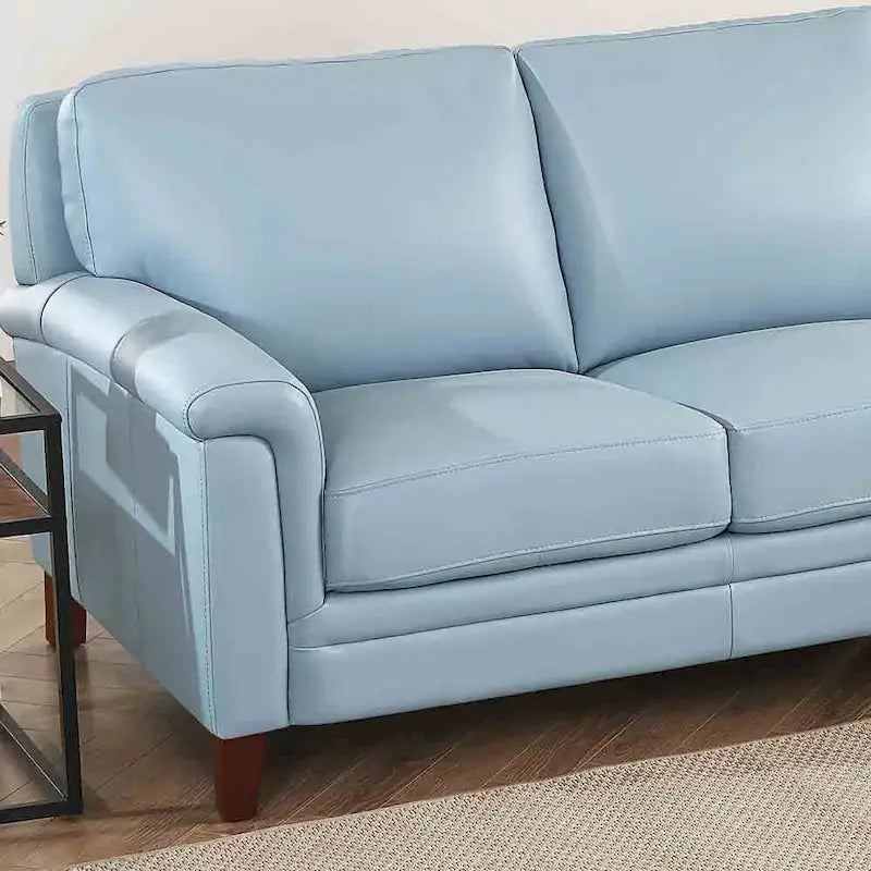 Ensemble Canapé et Causeuse en Cuir Transitionnel Bleu Spa / Gris Argent / Blanc Vanille, 2+3 Places