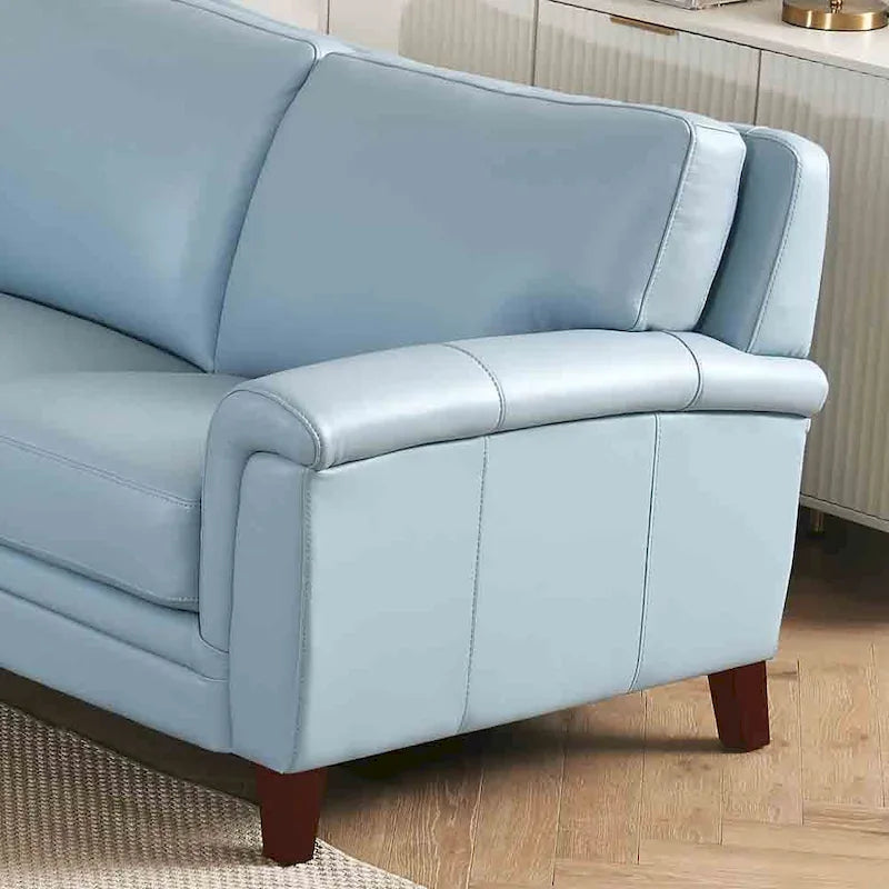 Ensemble Canapé et Causeuse en Cuir Transitionnel Bleu Spa / Gris Argent / Blanc Vanille, 2+3 Places
