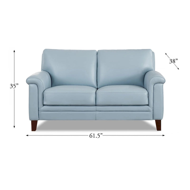 Ensemble Canapé et Causeuse en Cuir Transitionnel Bleu Spa / Gris Argent / Blanc Vanille, 2+3 Places