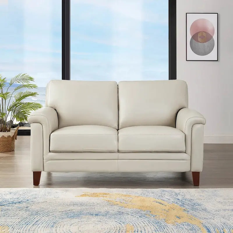 Ensemble Canapé et Causeuse en Cuir Transitionnel Bleu Spa / Gris Argent / Blanc Vanille, 2+3 Places