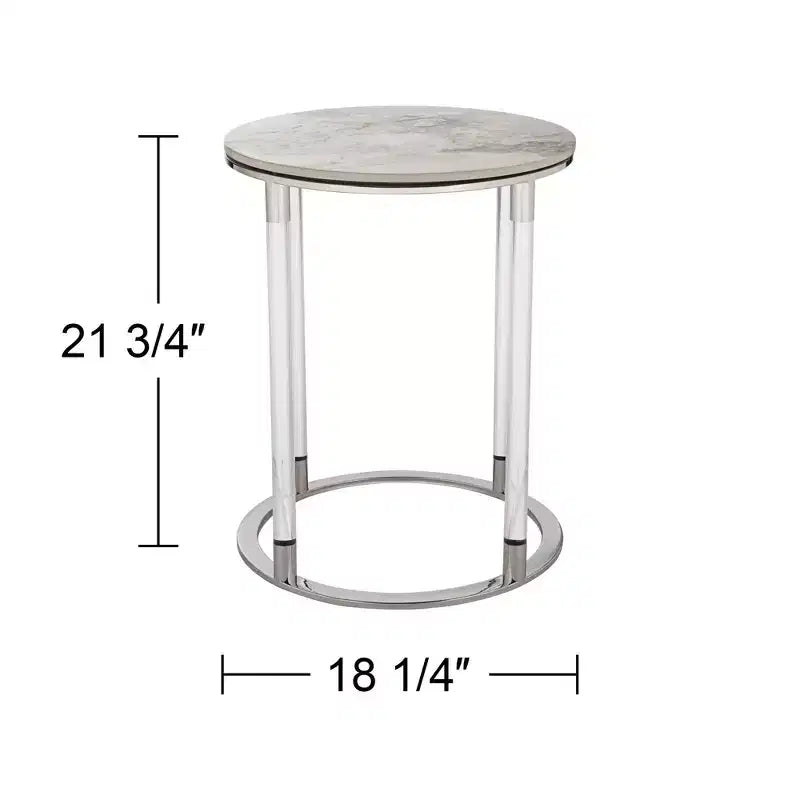 Table d'appoint ronde Studio 55D Tamara 18 1/4" de large, en pierre et chrome