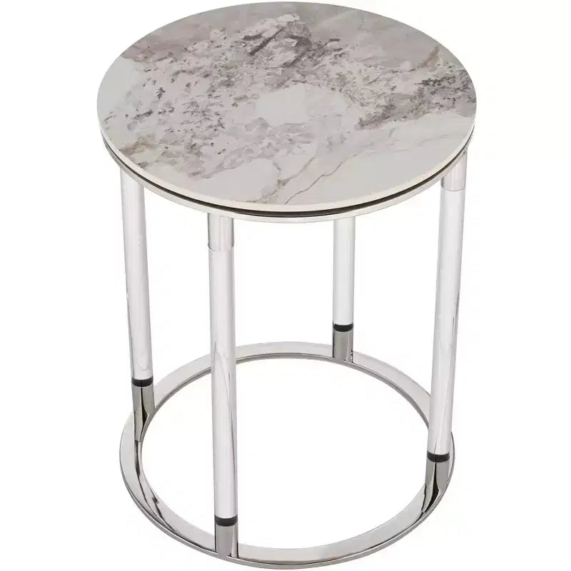Table d'appoint ronde Studio 55D Tamara 18 1/4" de large, en pierre et chrome