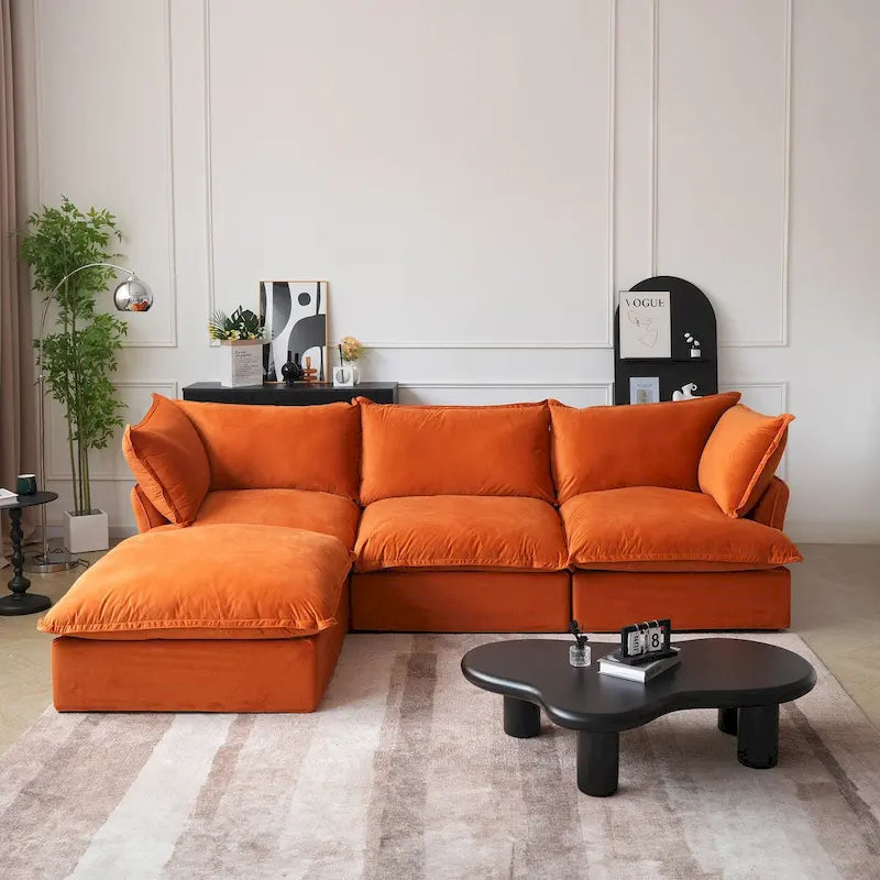 Canapé modulable en forme de L, 3 places, vert/orange/bleu/rouge, avec méridienne réversible