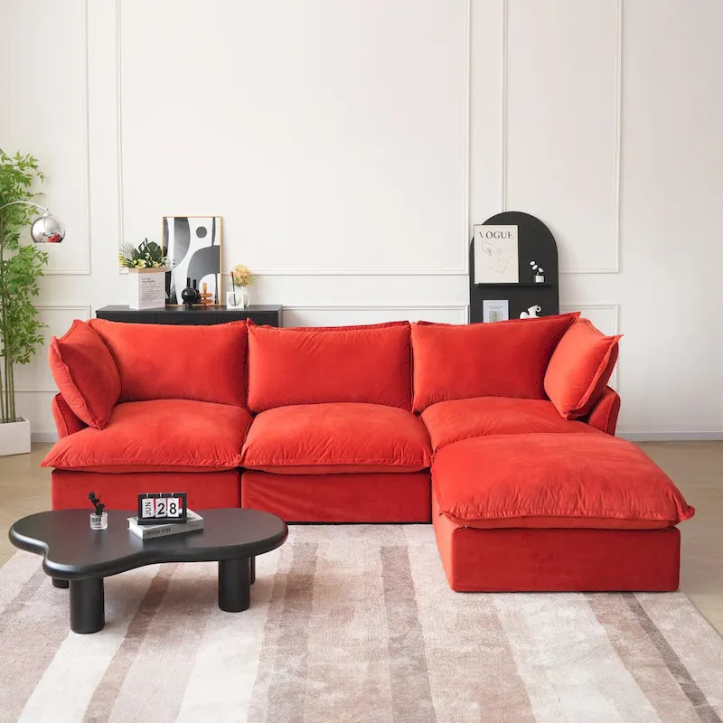 Canapé modulable en forme de L, 3 places, vert/orange/bleu/rouge, avec méridienne réversible