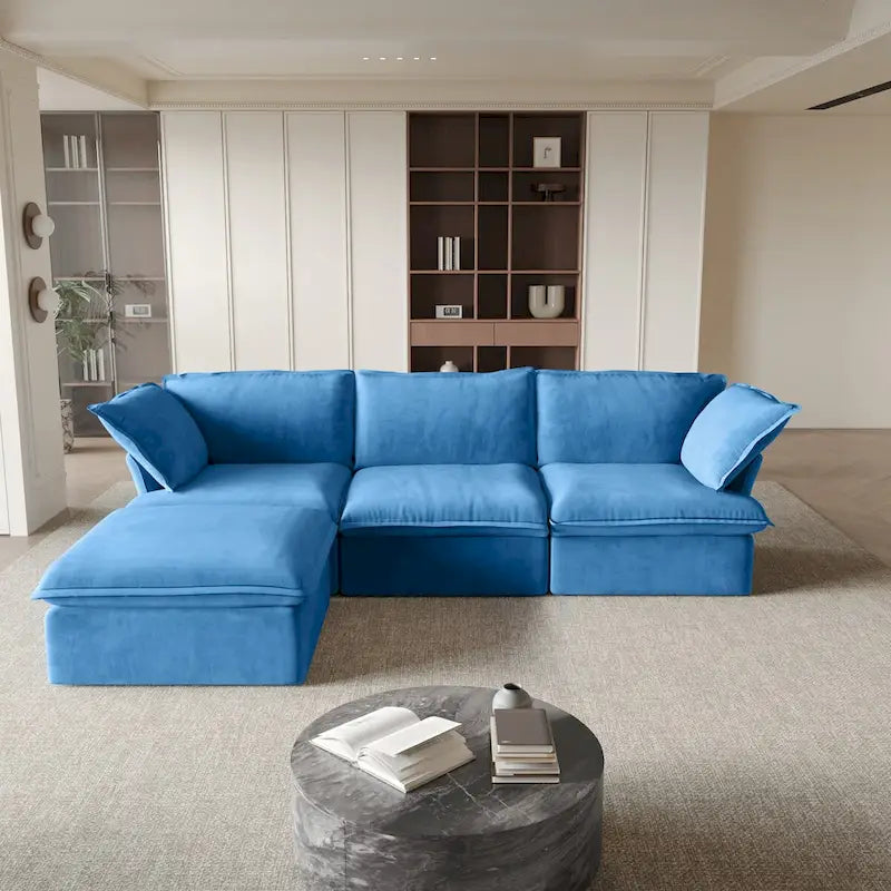 Canapé modulable en forme de L, 3 places, vert/orange/bleu/rouge, avec méridienne réversible
