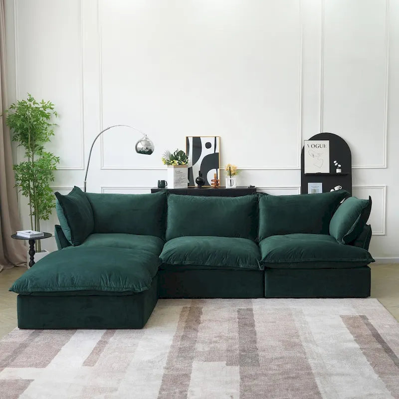 Canapé modulable en forme de L, 3 places, vert/orange/bleu/rouge, avec méridienne réversible