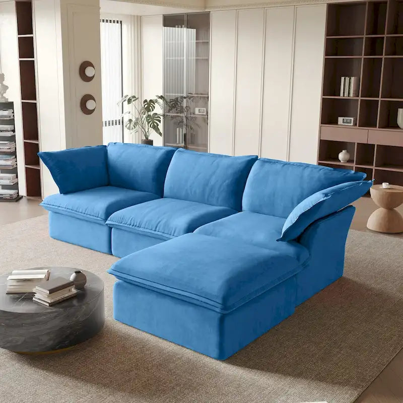 Canapé modulable en forme de L, 3 places, vert/orange/bleu/rouge, avec méridienne réversible