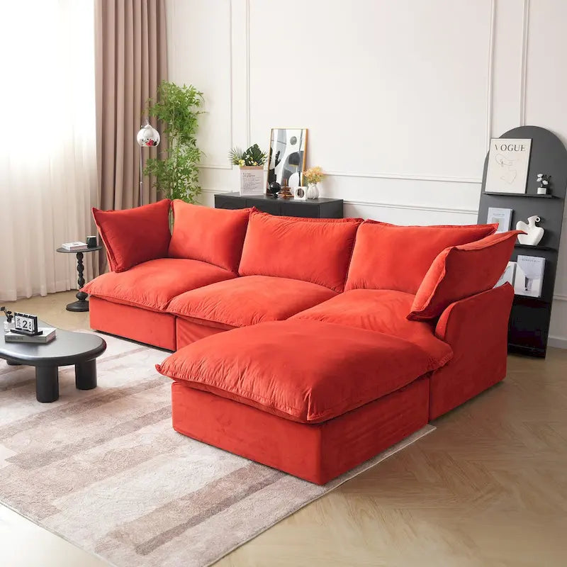 Canapé modulable en forme de L, 3 places, vert/orange/bleu/rouge, avec méridienne réversible