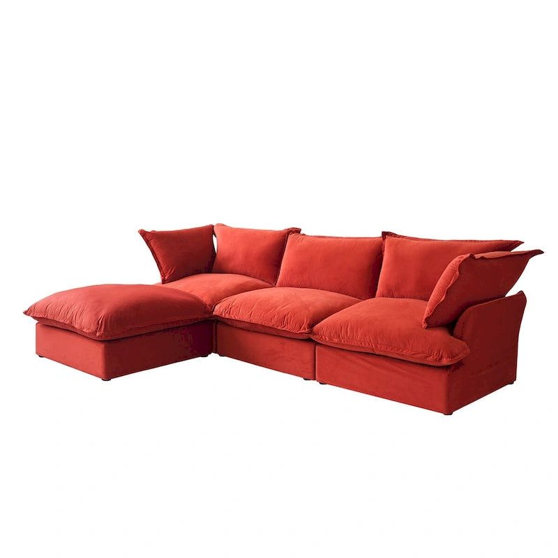 Canapé modulable en forme de L, 3 places, vert/orange/bleu/rouge, avec méridienne réversible