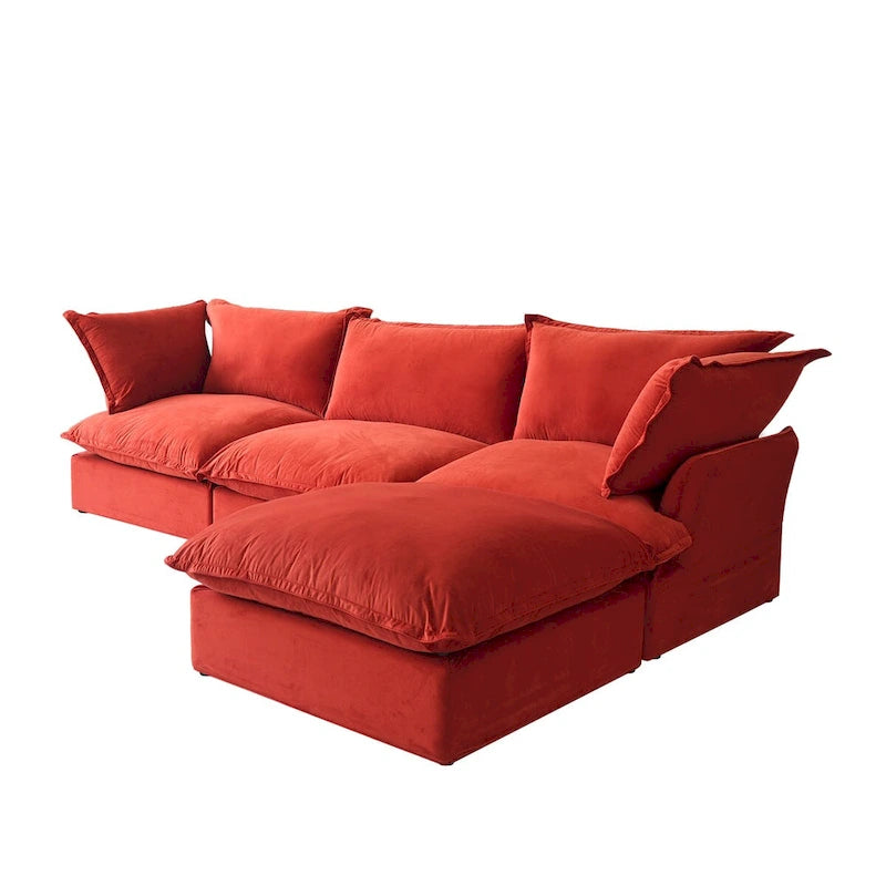 Canapé modulable en forme de L, 3 places, vert/orange/bleu/rouge, avec méridienne réversible
