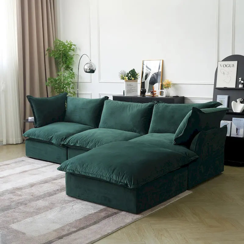 Canapé modulable en forme de L, 3 places, vert/orange/bleu/rouge, avec méridienne réversible