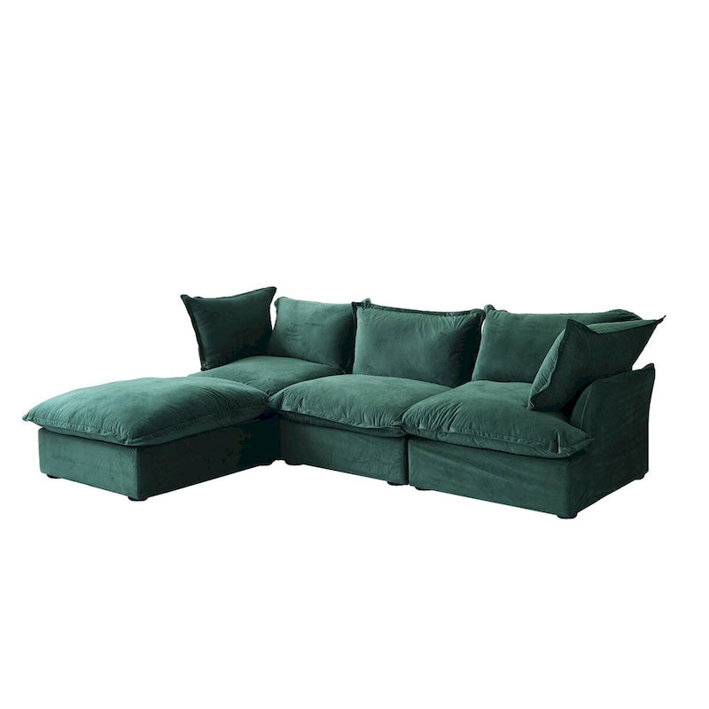 Canapé modulable en forme de L, 3 places, vert/orange/bleu/rouge, avec méridienne réversible