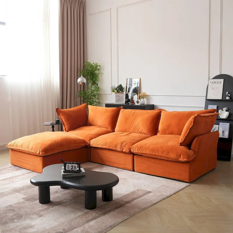 Canapé modulable en forme de L, 3 places, vert/orange/bleu/rouge, avec méridienne réversible