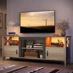 Farmhouse TV Stand for 70 Inch TV with LED Light,63 Tv Console Cabinet with Media Storage