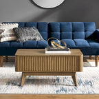 Table basse relevable avec rangement, panneaux cannelés, style Art déco – 1 personne