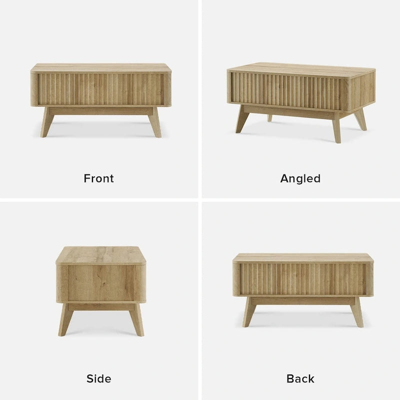 Table basse relevable avec rangement, panneaux cannelés, style Art déco – 1 personne